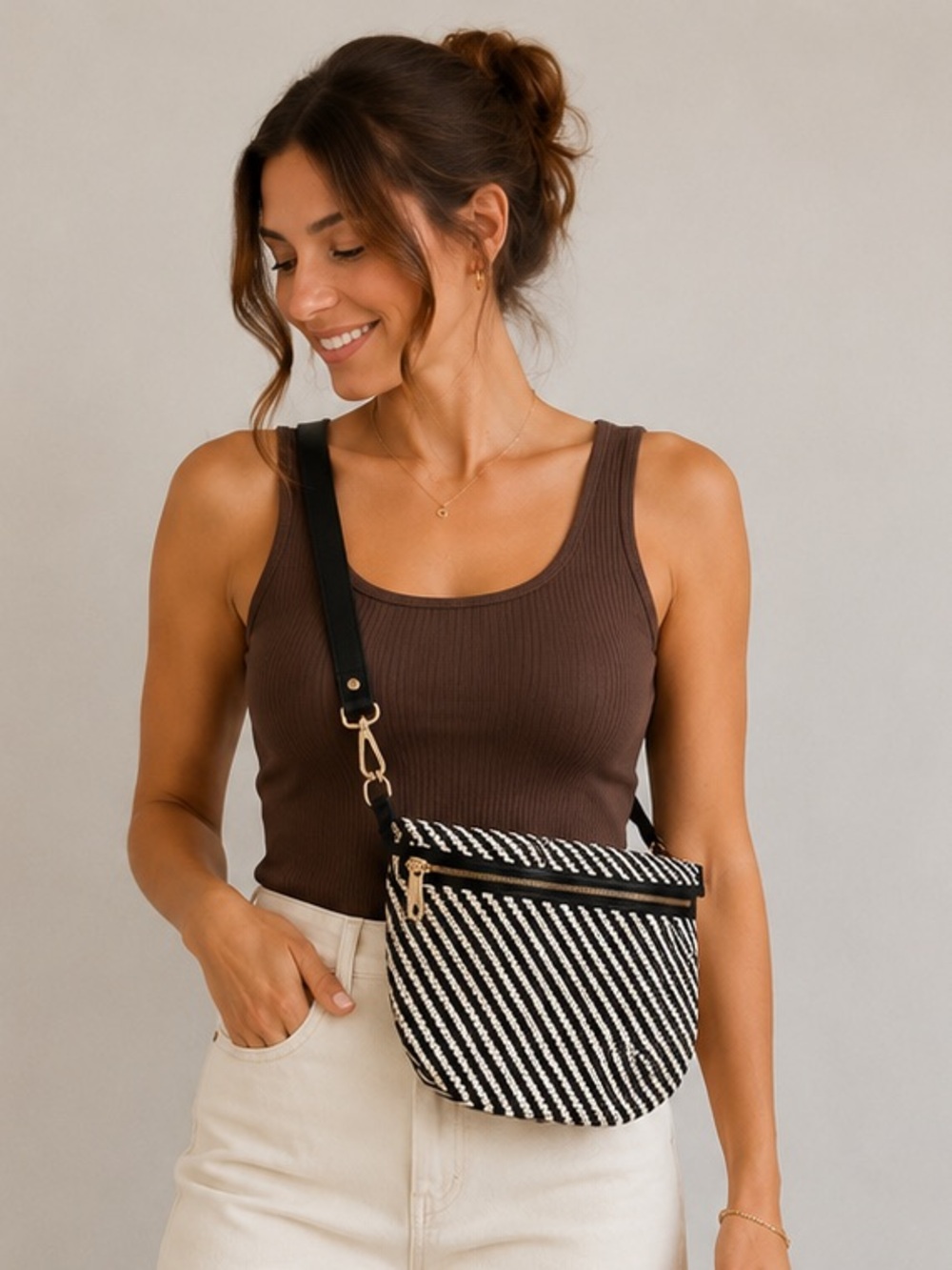 Pretty Simple Diagonal Woven Westlyn Bum Bag Black Checkered Top Selling Bag